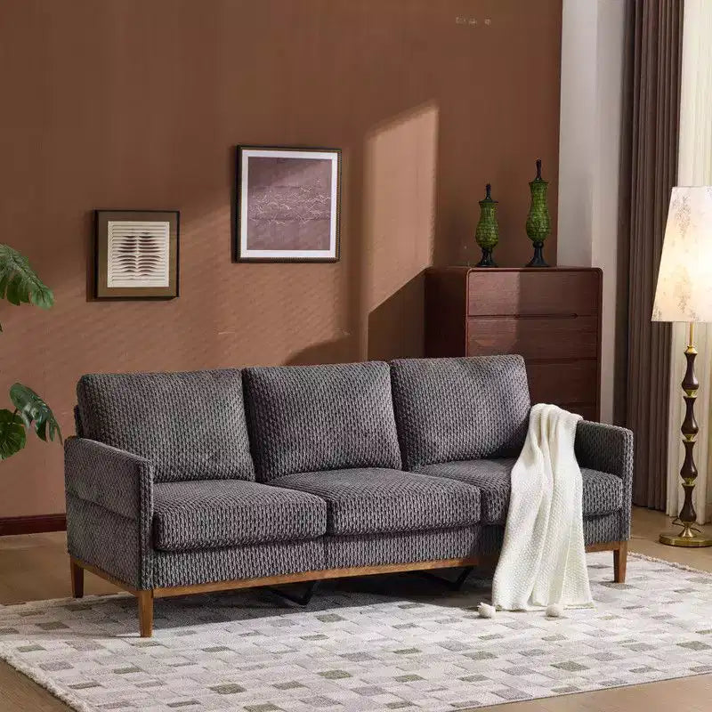 Modern Farmhouse Velvet Upholstery 3-Seater Sofa With Solid Wood Frame & Slim Track Arms