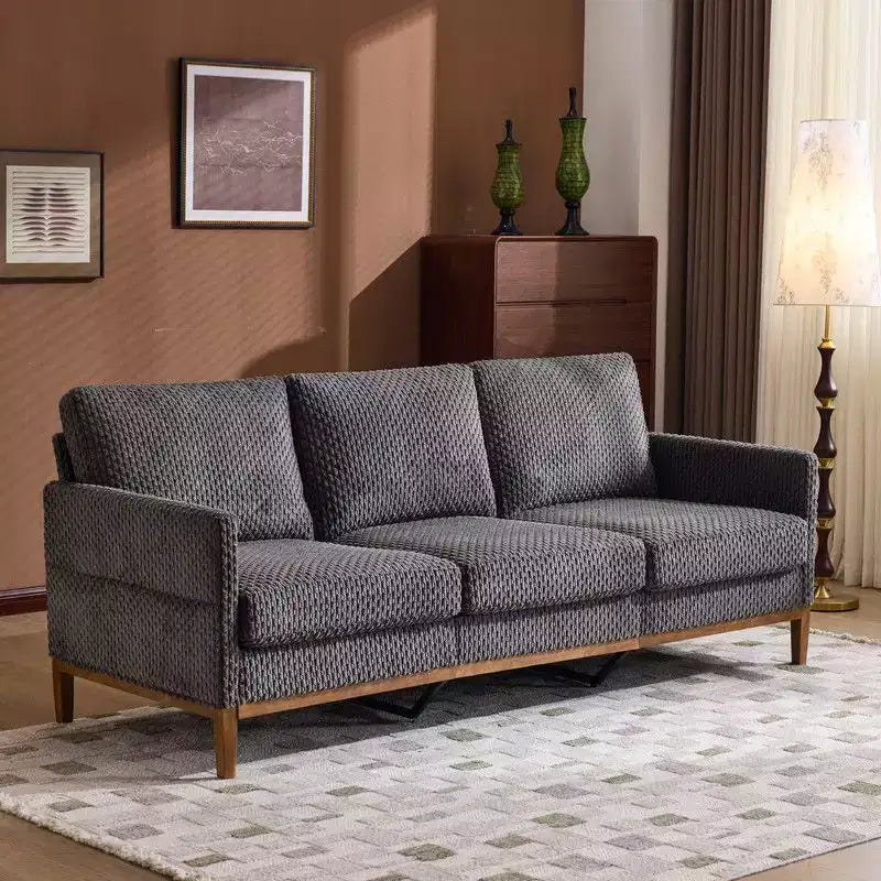 Modern Farmhouse Velvet Upholstery 3-Seater Sofa With Solid Wood Frame & Slim Track Arms