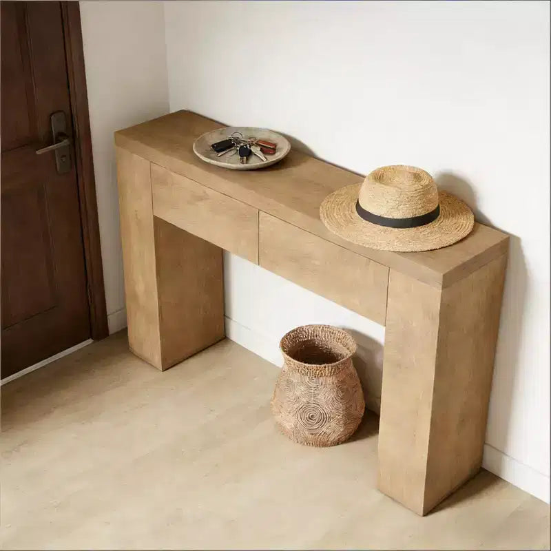GDFStudio Bristol 63-Inch Wood Grain Console Table with Hidden Drawers