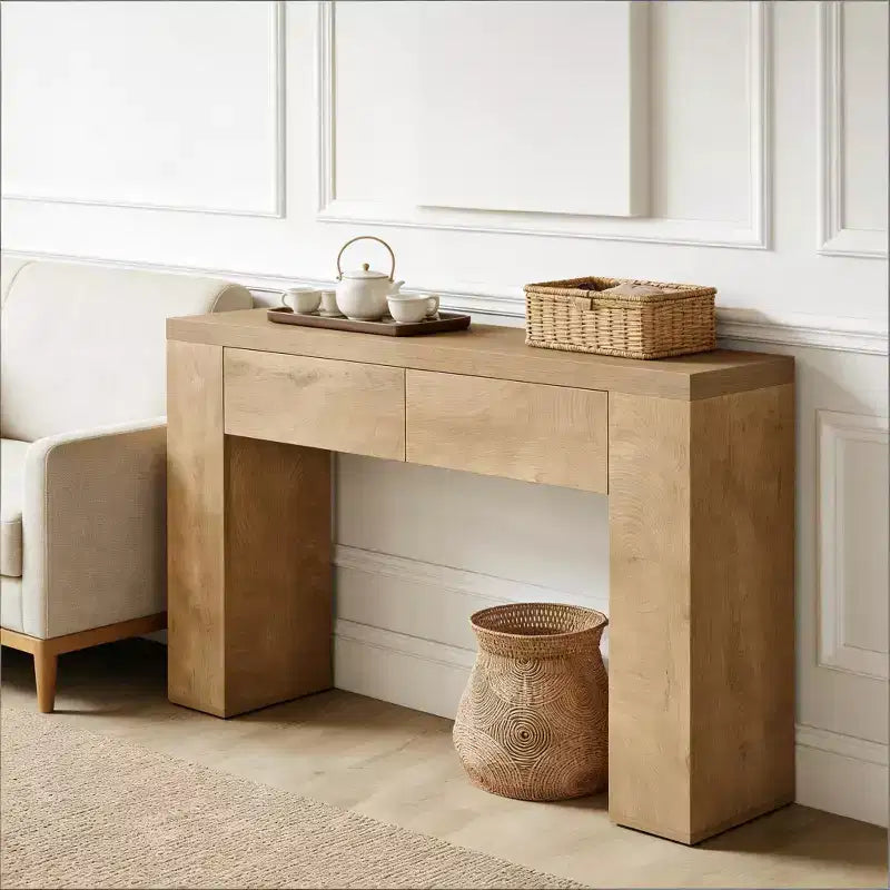 GDFStudio Bristol 63-Inch Wood Grain Console Table with Hidden Drawers