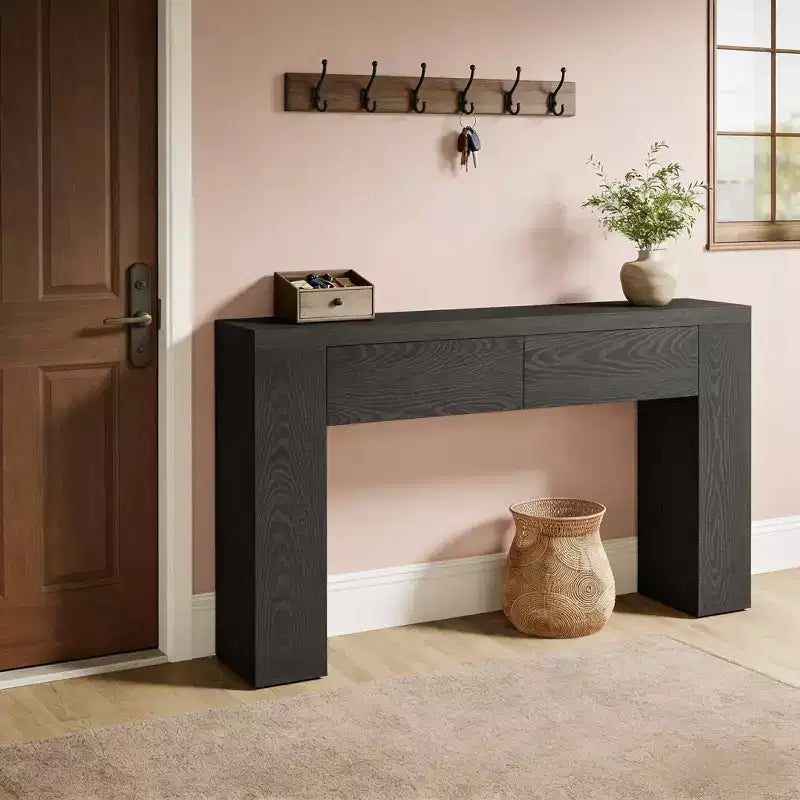 GDFStudio Bristol 63-Inch Wood Grain Console Table with Hidden Drawers