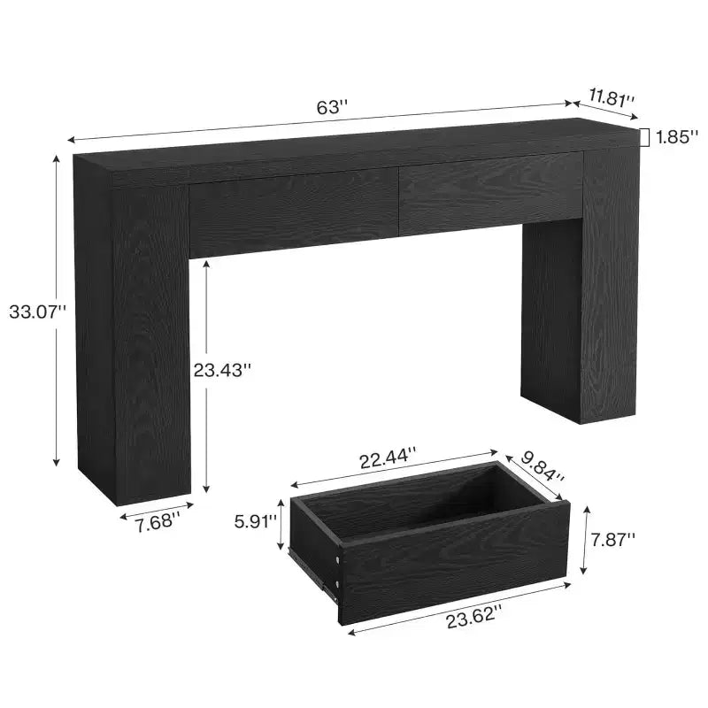 GDFStudio Bristol 63-Inch Wood Grain Console Table with Hidden Drawers