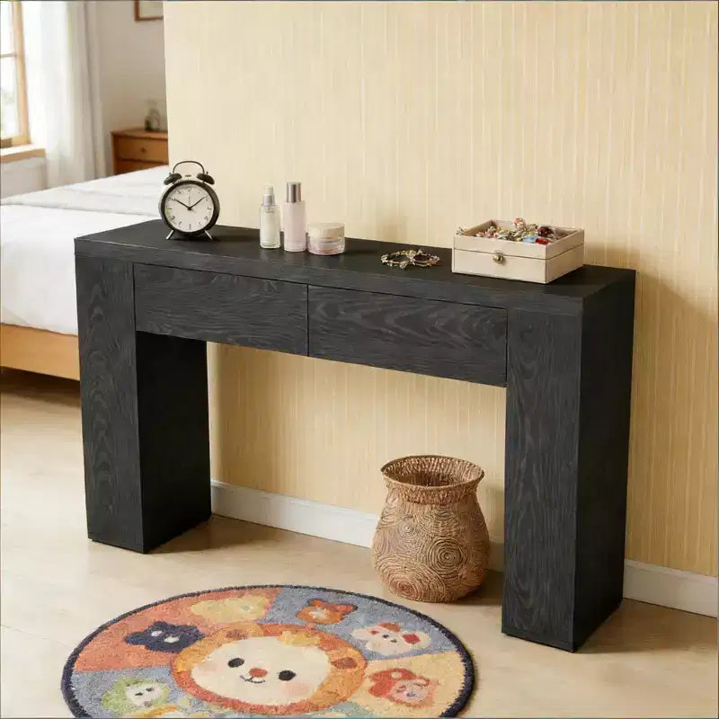 GDFStudio Bristol 63-Inch Wood Grain Console Table with Hidden Drawers