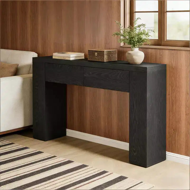 GDFStudio Bristol 63-Inch Wood Grain Console Table with Hidden Drawers