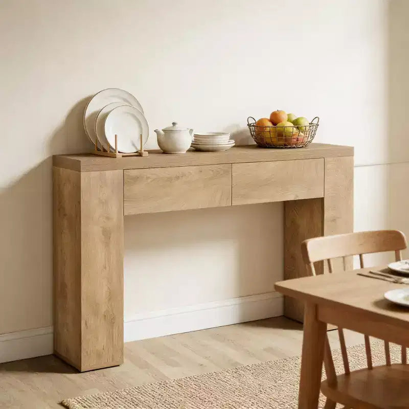 GDFStudio Bristol 63-Inch Wood Grain Console Table with Hidden Drawers