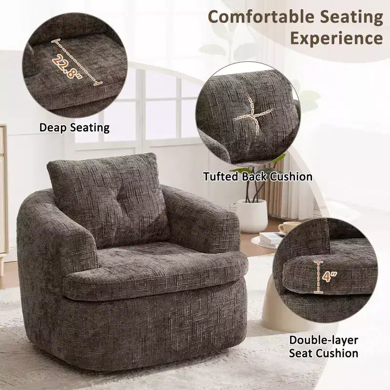 GDFStudio Jeff 360 Swivel Accent Barrel Chair with Dual-Layer Cushion Design