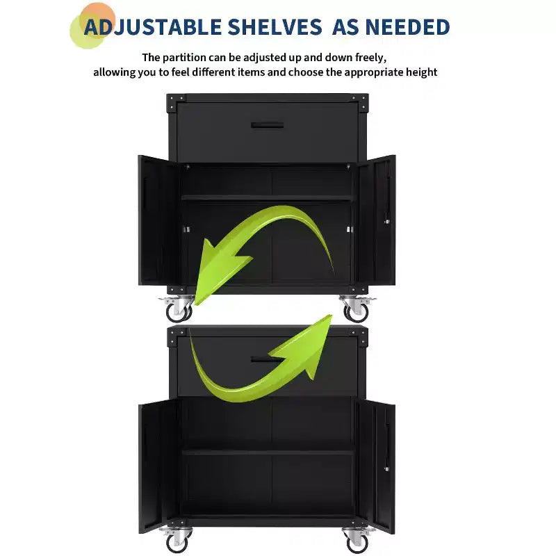 Garvee 35.4 Metal Storage Cabinet, Heavy Duty Rolling Tool Cabinet with 2 Doors and Drawer for Home, Office, Black