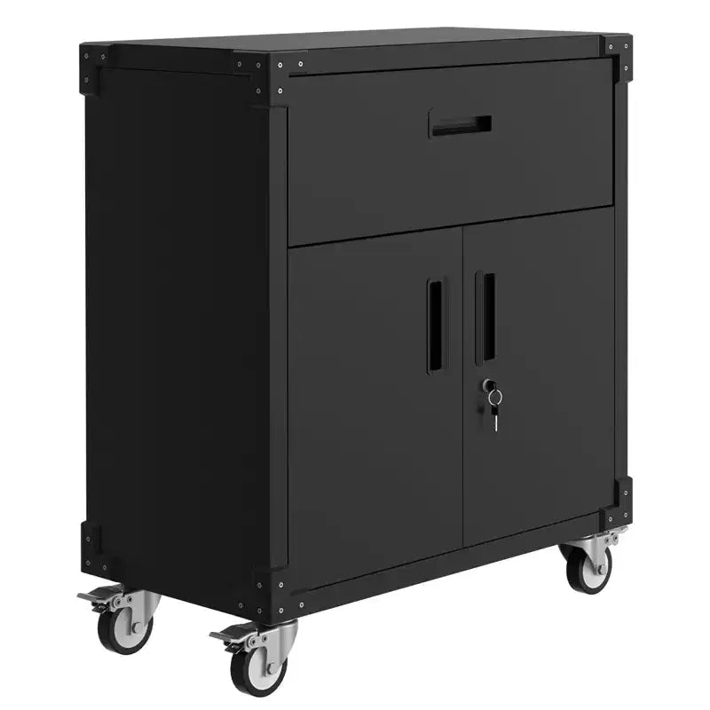 Garvee 35.4 Metal Storage Cabinet, Heavy Duty Rolling Tool Cabinet with 2 Doors and Drawer for Home, Office, Black