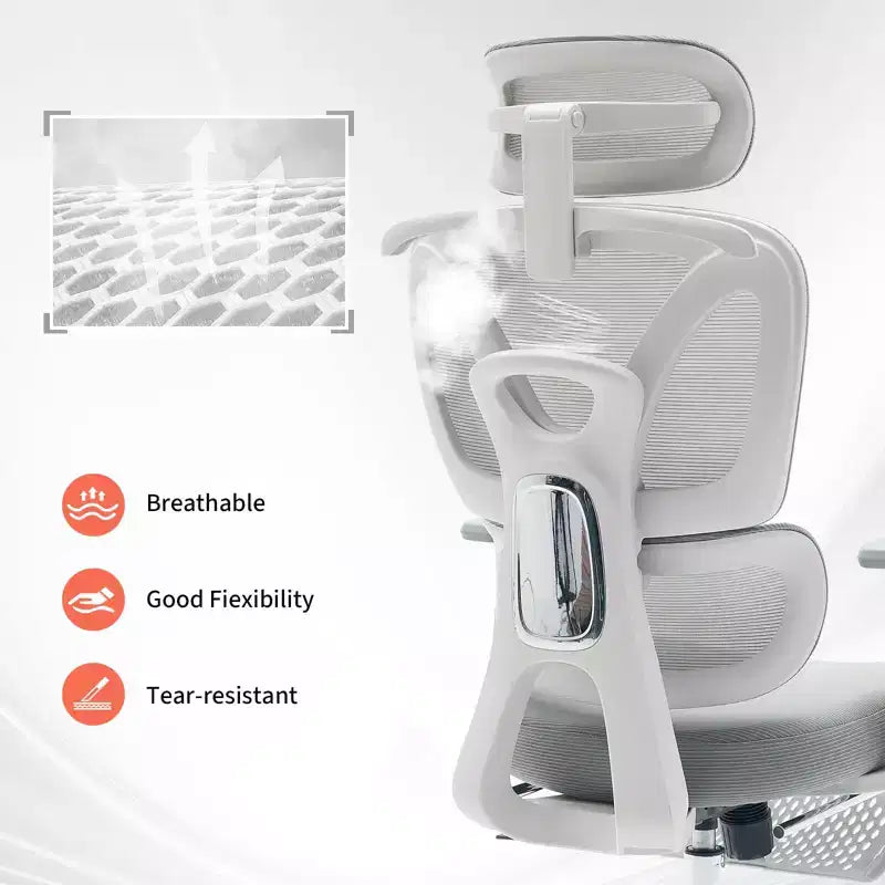 Ergonomic Mesh Office Chair  High Back, Adjustable Lumbar Support, Padded Headrest & Footrest, Wide Breathable Seat, Swivel Computer Desk Chair