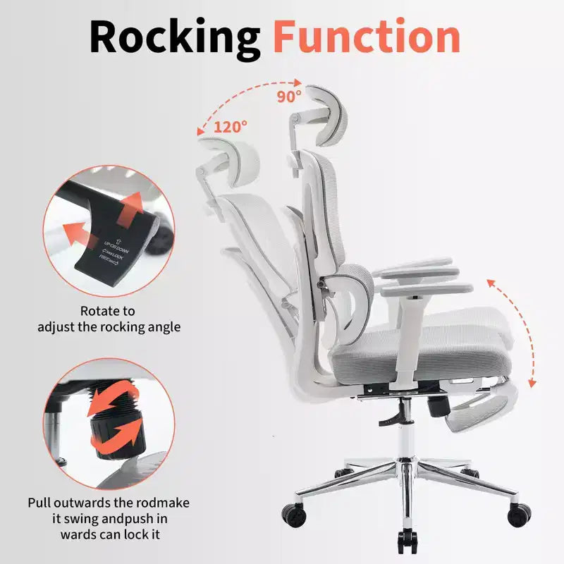 Ergonomic Mesh Office Chair  High Back, Adjustable Lumbar Support, Padded Headrest & Footrest, Wide Breathable Seat, Swivel Computer Desk Chair
