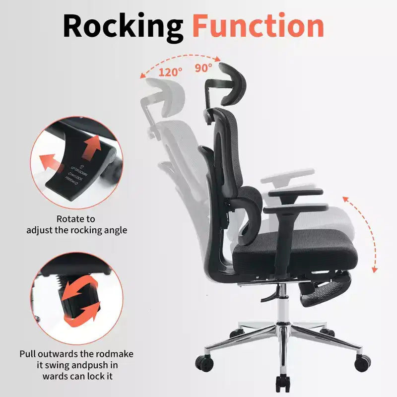 Ergonomic Mesh Office Chair  High Back, Adjustable Lumbar Support, Padded Headrest & Footrest, Wide Breathable Seat, Swivel Computer Desk Chair