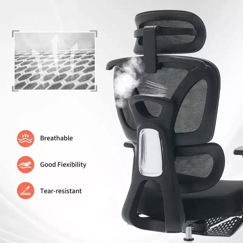 Ergonomic Mesh Office Chair  High Back, Adjustable Lumbar Support, Padded Headrest & Footrest, Wide Breathable Seat, Swivel Computer Desk Chair