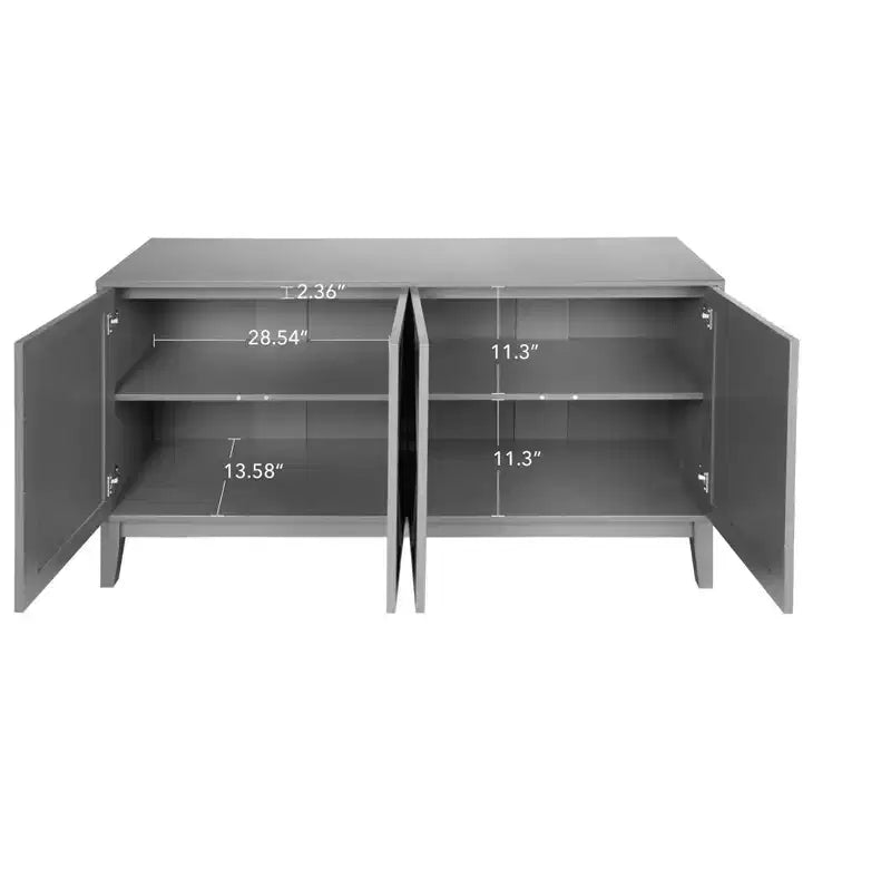 GDFStudio Surachai Modern Wooden Sideboard Buffet Cabinet with 4 Hand-Carved Geometric Doors and Adjustable Shelves