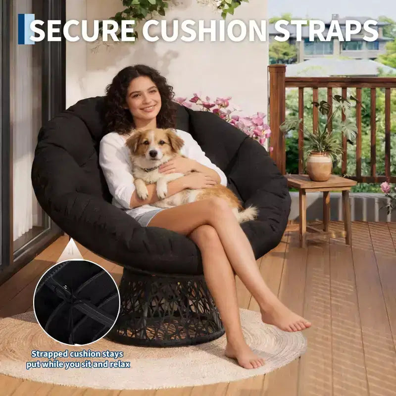 Oversized Rocking Patio Chair, Handwoven Rattan, Ergonomic Wicker Chair, Heavy-Duty Steel Frame, 360 Swivel Base
