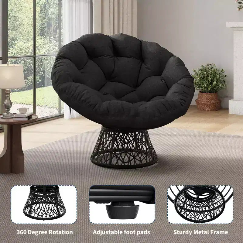 Oversized Rocking Patio Chair, Handwoven Rattan, Ergonomic Wicker Chair, Heavy-Duty Steel Frame, 360 Swivel Base