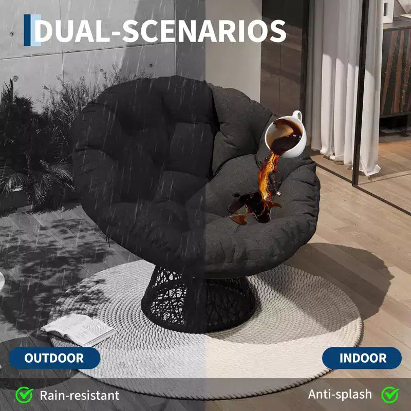 Oversized Rocking Patio Chair, Handwoven Rattan, Ergonomic Wicker Chair, Heavy-Duty Steel Frame, 360 Swivel Base