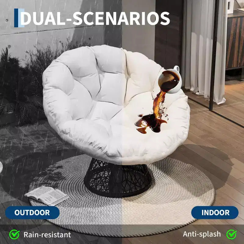 Oversized Rocking Patio Chair, Handwoven Rattan, Ergonomic Wicker Chair, Heavy-Duty Steel Frame, 360 Swivel Base