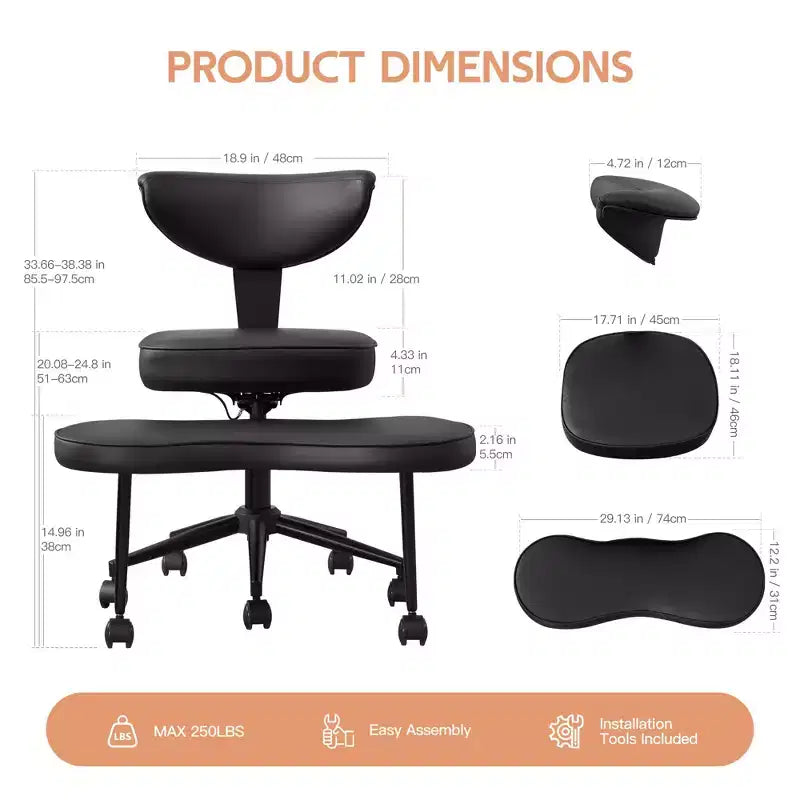 Ergonomic Cross Legged Office Chair with Lumbar Support, 360 Swivel Meditation Chair
