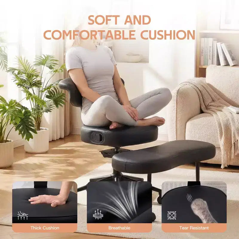 Ergonomic Cross Legged Office Chair with Lumbar Support, 360 Swivel Meditation Chair