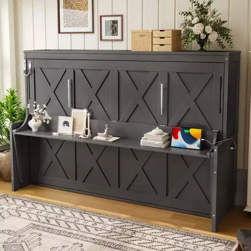 GDFStudio Dalton Wood Murphy Bed with Built-in Desk and USB Charging Station