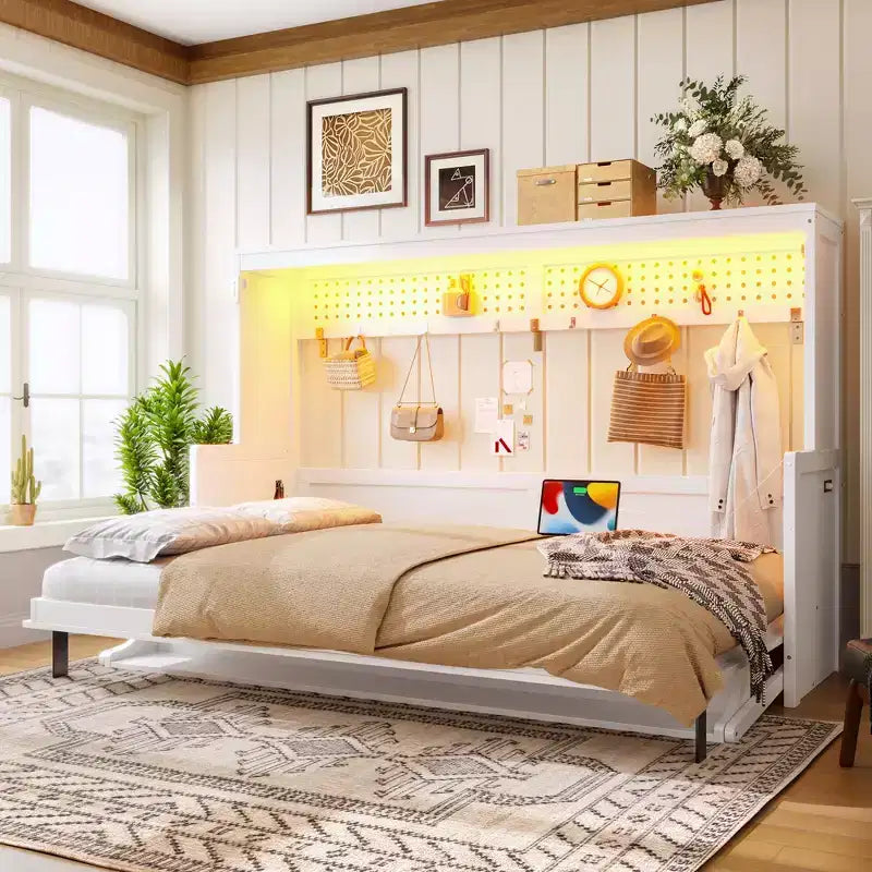 GDFStudio Dalton Wood Murphy Bed with Built-in Desk and USB Charging Station