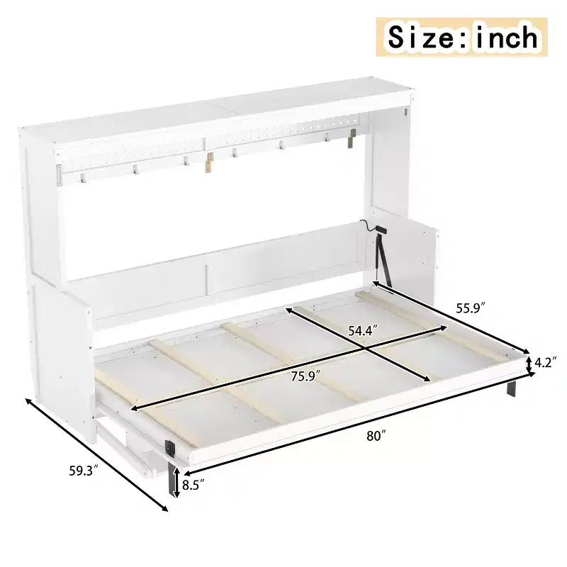 GDFStudio Dalton Wood Murphy Bed with Built-in Desk and USB Charging Station
