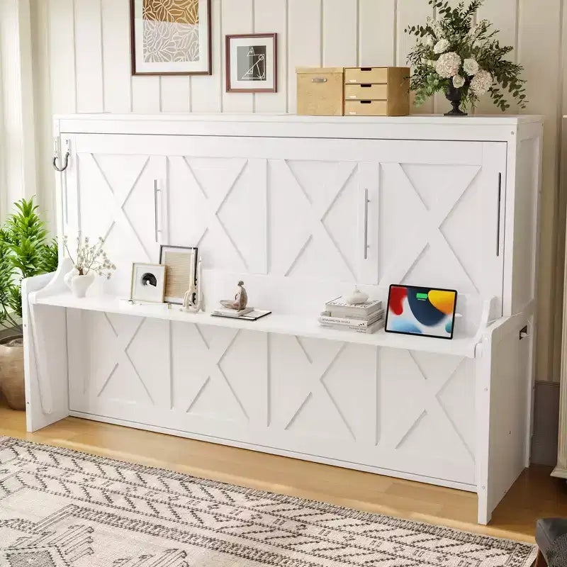 GDFStudio Dalton Wood Murphy Bed with Built-in Desk and USB Charging Station