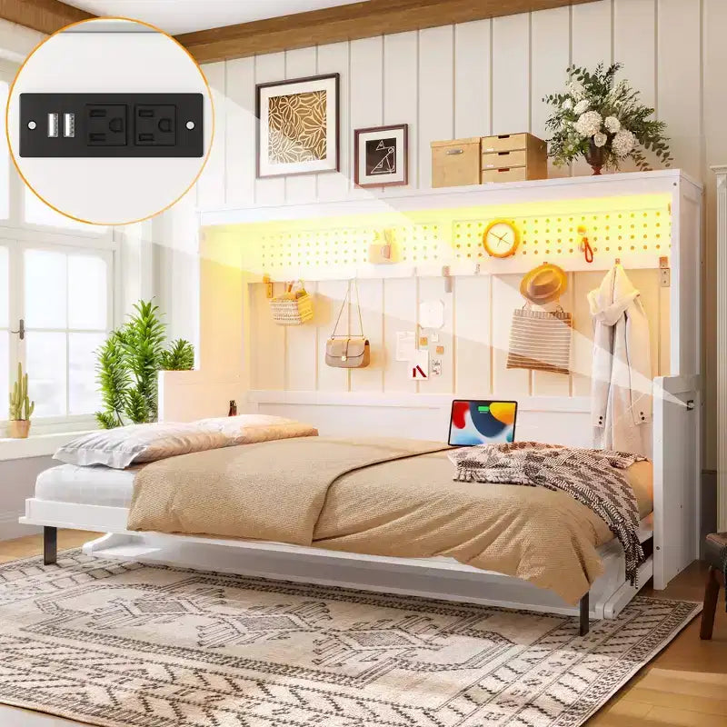 GDFStudio Dalton Wood Murphy Bed with Built-in Desk and USB Charging Station