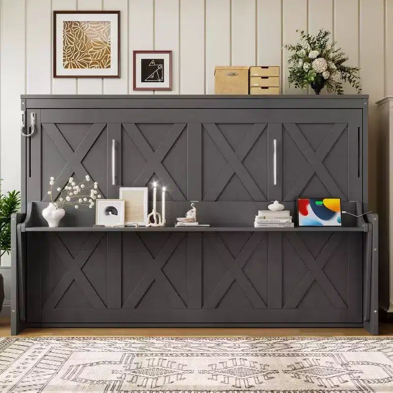 GDFStudio Dalton Wood Murphy Bed with Built-in Desk and USB Charging Station