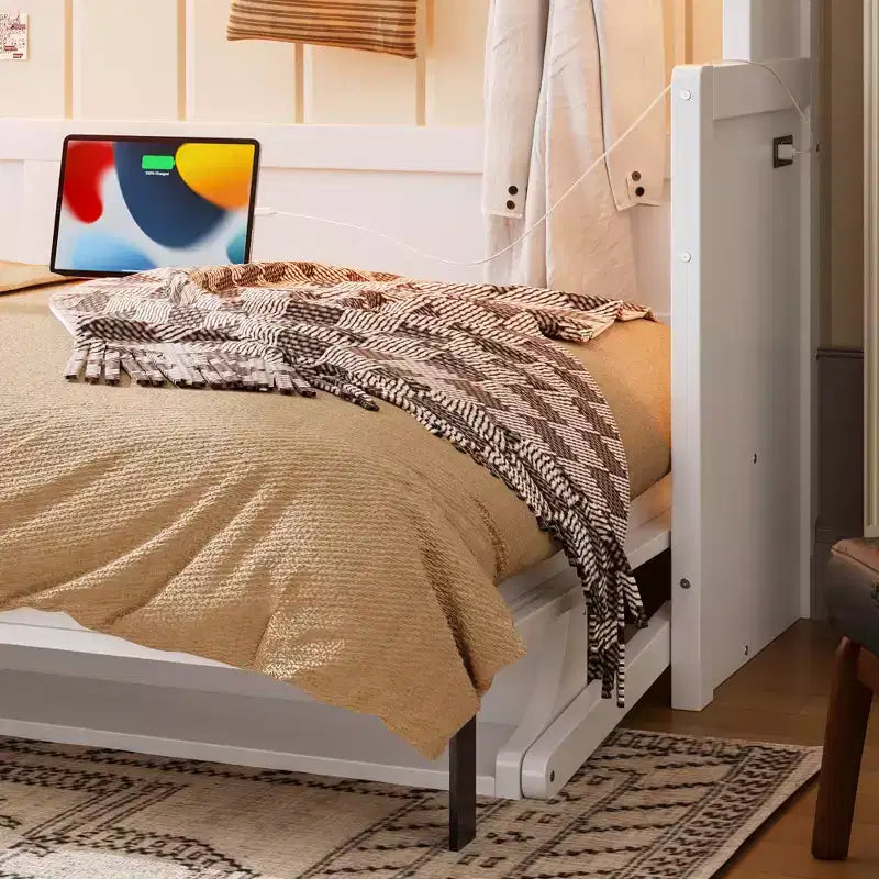 GDFStudio Dalton Wood Murphy Bed with Built-in Desk and USB Charging Station
