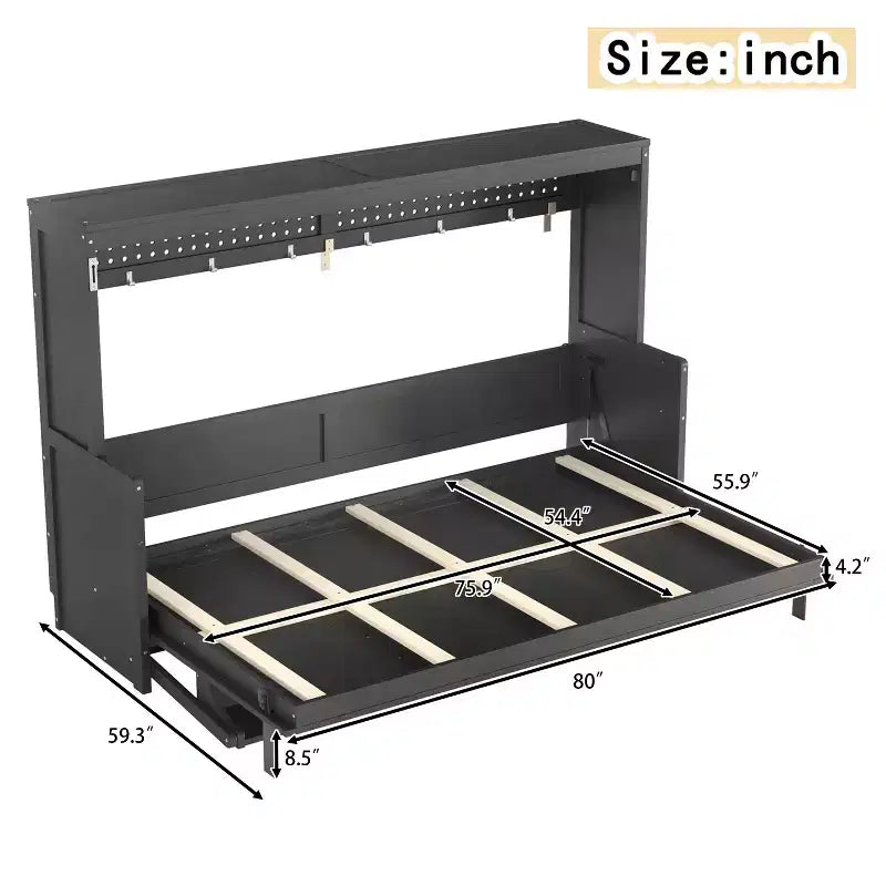 GDFStudio Dalton Wood Murphy Bed with Built-in Desk and USB Charging Station