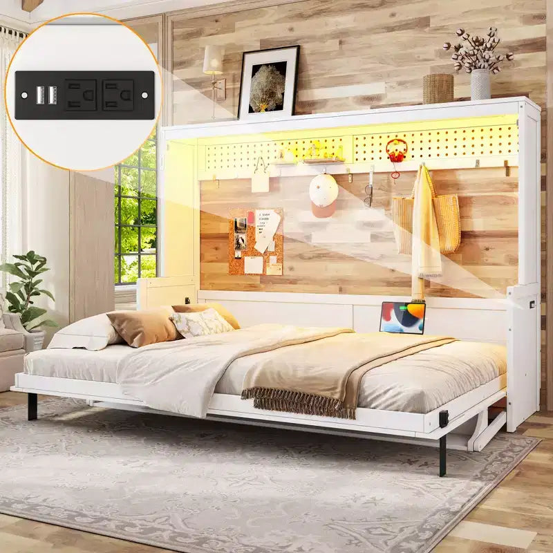 GDFStudio Dalton Wood Murphy Bed with Built-in Desk and USB Charging Station