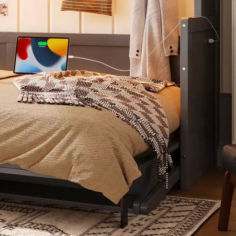 GDFStudio Dalton Wood Murphy Bed with Built-in Desk and USB Charging Station