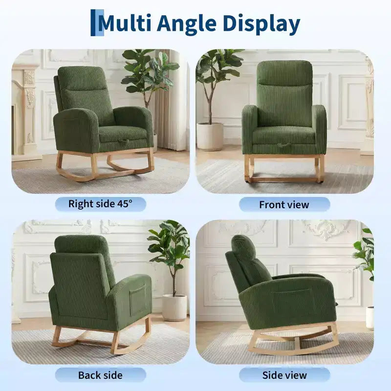 Nursery Rocking Chair with Adjustable Footrest - Tufted Upholstered Glider Rocker with Side Pocket for Living Room, Bedroom, Baby Nursery