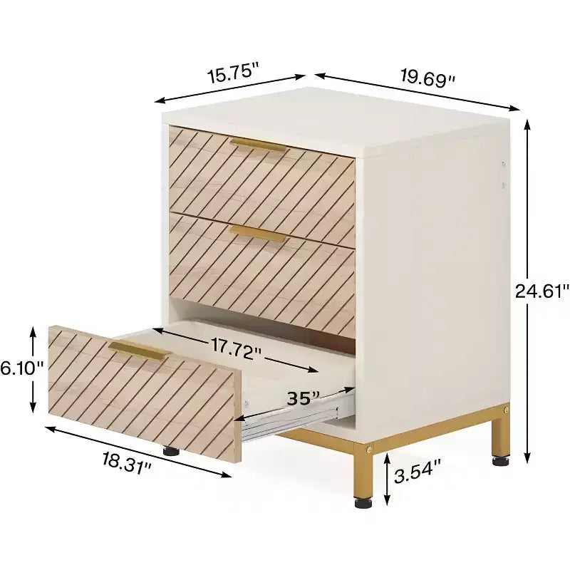 GDFStudio Ellery Modern 3 Drawers Nightstand with Metal Frame