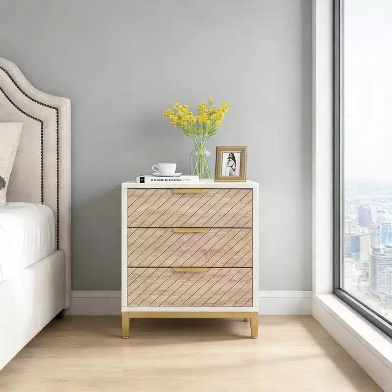 GDFStudio Ellery Modern 3 Drawers Nightstand with Metal Frame