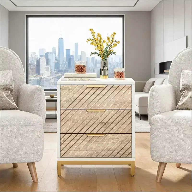 GDFStudio Ellery Modern 3 Drawers Nightstand with Metal Frame