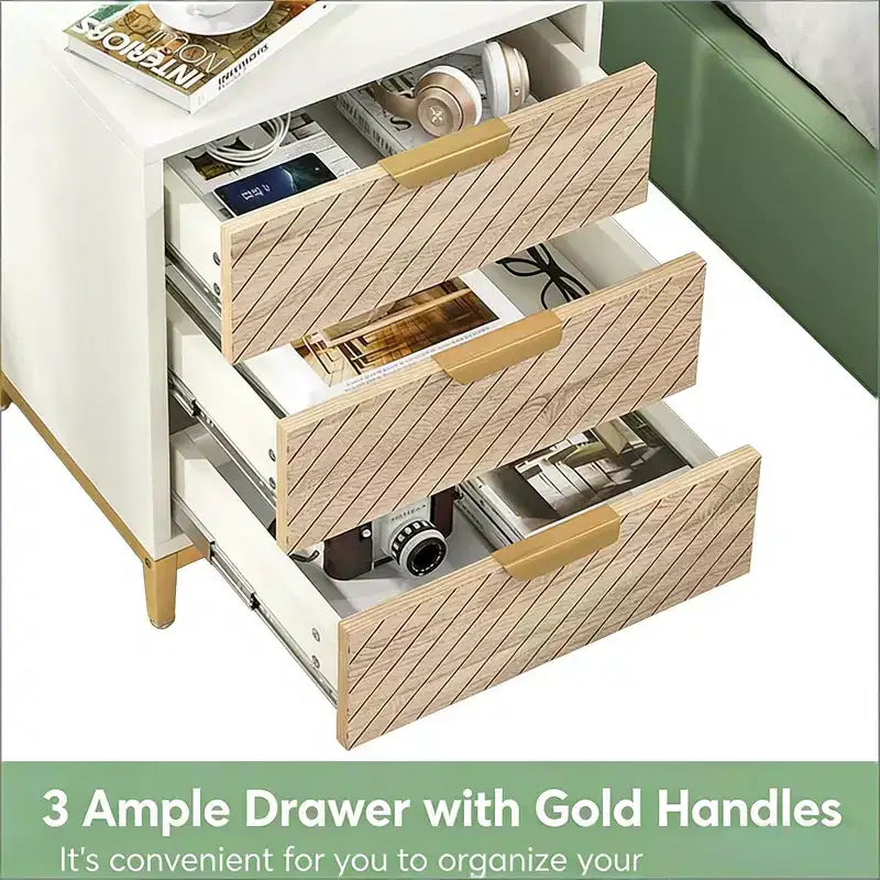 GDFStudio Ellery Modern 3 Drawers Nightstand with Metal Frame