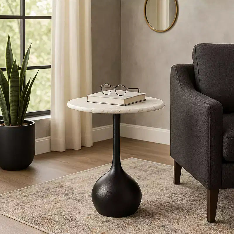Marble Accent End Table for Home Decor - Decorative Small Table Stand for Bedroom Night Stand, Bedside, and Living Room Decor