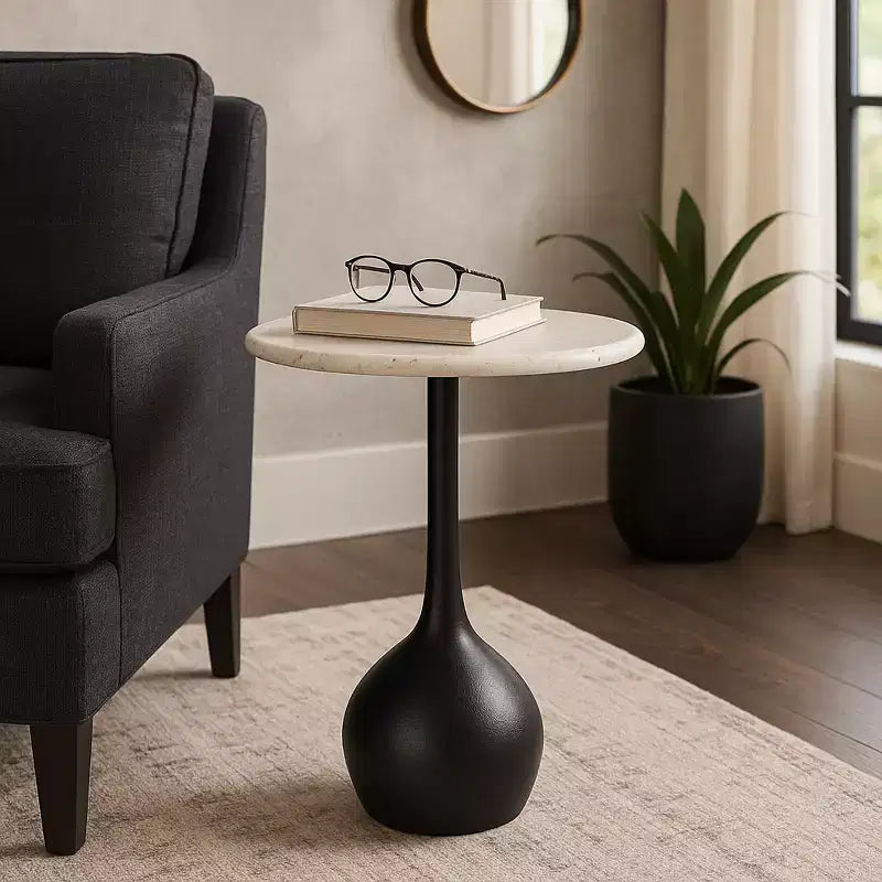 Marble Accent End Table for Home Decor - Decorative Small Table Stand for Bedroom Night Stand, Bedside, and Living Room Decor