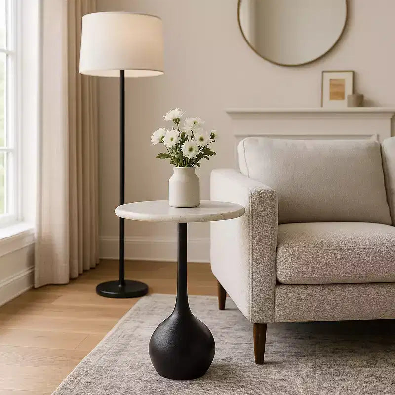 Marble Accent End Table for Home Decor - Decorative Small Table Stand for Bedroom Night Stand, Bedside, and Living Room Decor