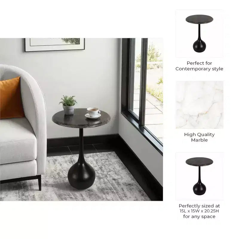 Marble Accent End Table for Home Decor - Decorative Small Table Stand for Bedroom Night Stand, Bedside, and Living Room Decor