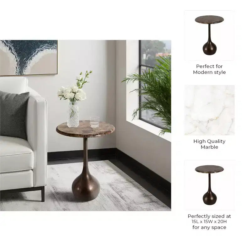 Marble Accent End Table for Home Decor - Decorative Small Table Stand for Bedroom Night Stand, Bedside, and Living Room Decor