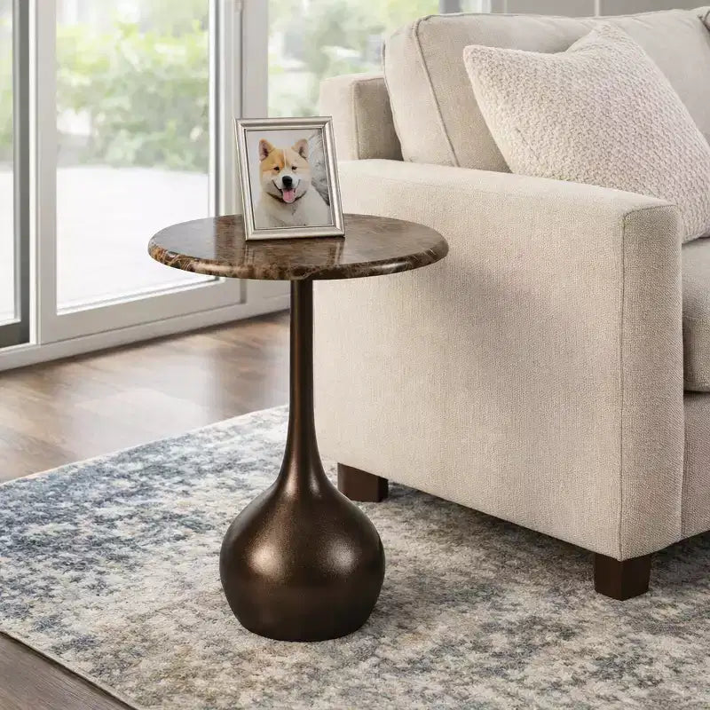 Marble Accent End Table for Home Decor - Decorative Small Table Stand for Bedroom Night Stand, Bedside, and Living Room Decor