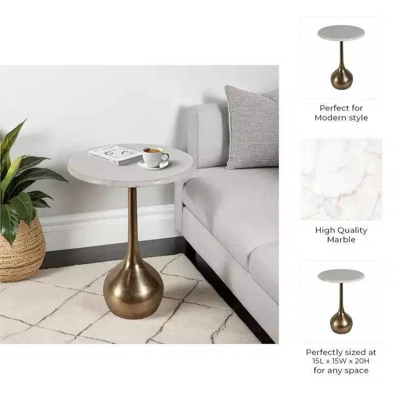 Marble Accent End Table for Home Decor - Decorative Small Table Stand for Bedroom Night Stand, Bedside, and Living Room Decor