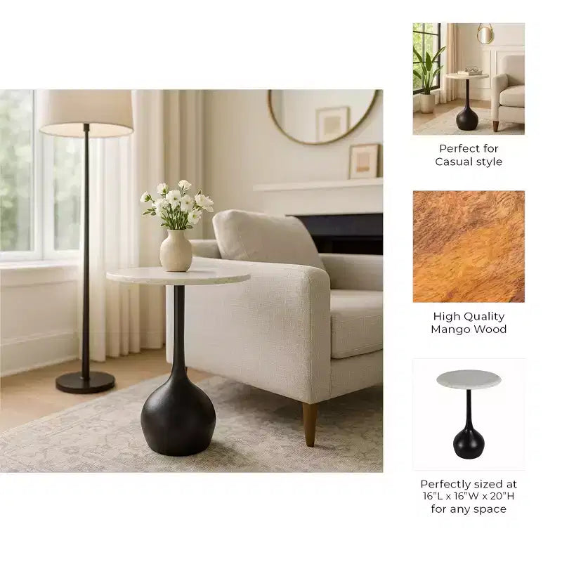 Marble Accent End Table for Home Decor - Decorative Small Table Stand for Bedroom Night Stand, Bedside, and Living Room Decor