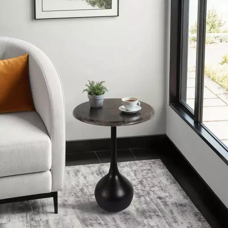 Marble Accent End Table for Home Decor - Decorative Small Table Stand for Bedroom Night Stand, Bedside, and Living Room Decor