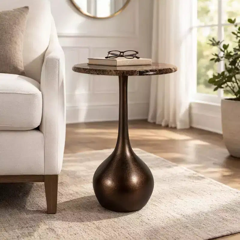 Marble Accent End Table for Home Decor - Decorative Small Table Stand for Bedroom Night Stand, Bedside, and Living Room Decor