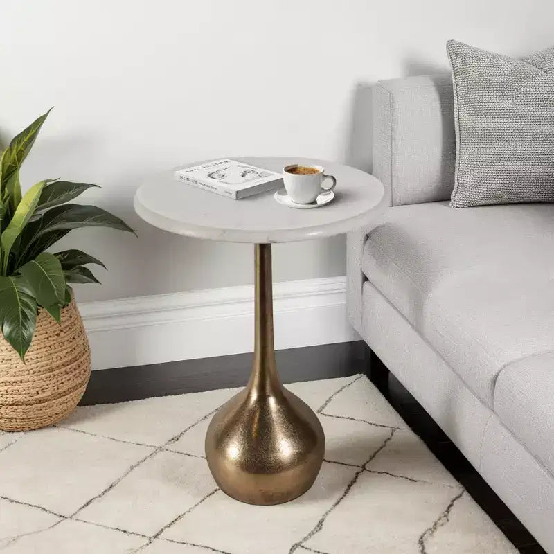 Marble Accent End Table for Home Decor - Decorative Small Table Stand for Bedroom Night Stand, Bedside, and Living Room Decor