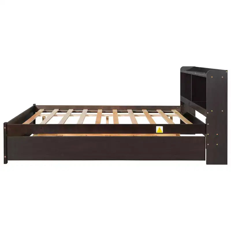 Whisen Full Size Bed & Bed Frame with Trundle and Bookcase Headboard